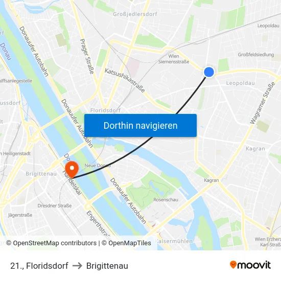 21., Floridsdorf to Brigittenau map