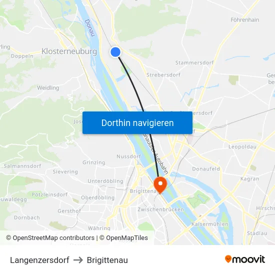 Langenzersdorf to Brigittenau map