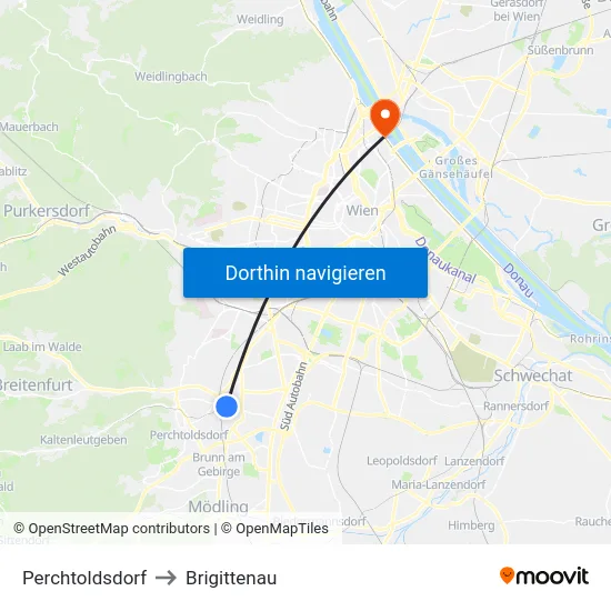 Perchtoldsdorf to Brigittenau map