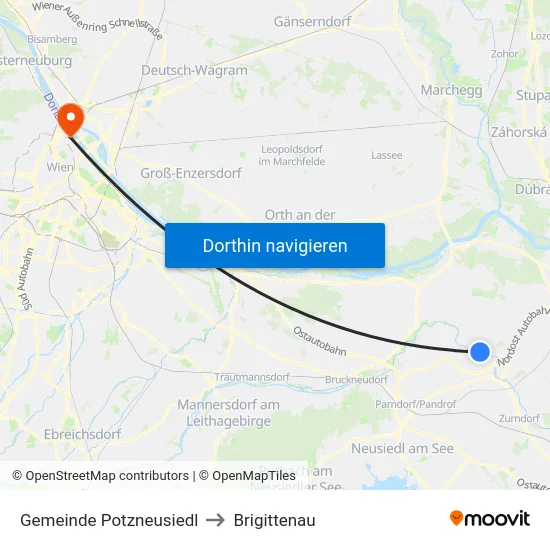 Gemeinde Potzneusiedl to Brigittenau map