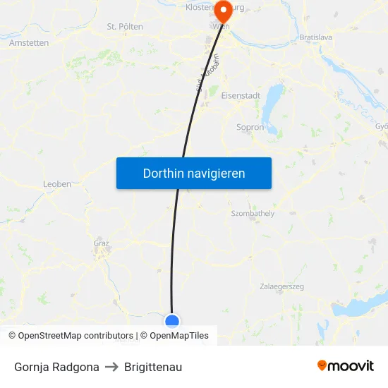 Gornja Radgona to Brigittenau map