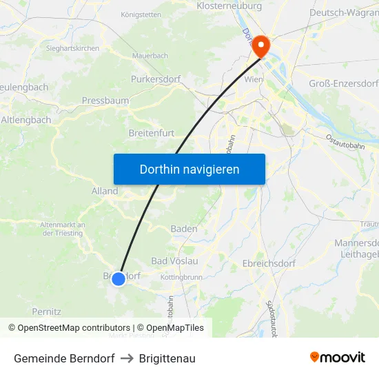 Gemeinde Berndorf to Brigittenau map