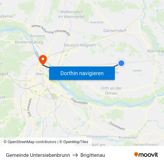 Gemeinde Untersiebenbrunn to Brigittenau map