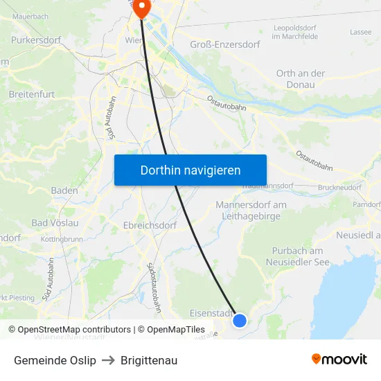 Gemeinde Oslip to Brigittenau map