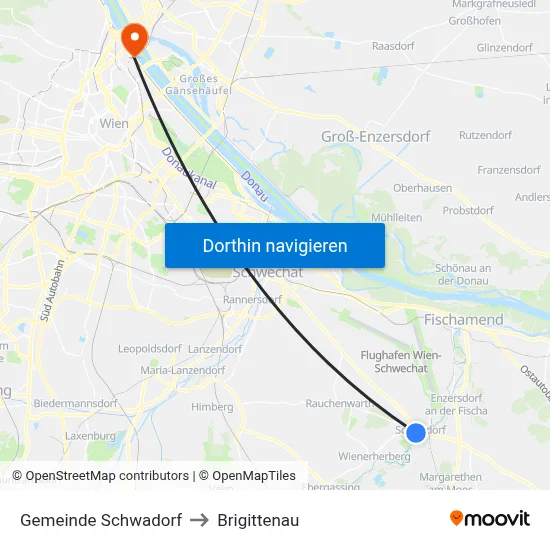 Gemeinde Schwadorf to Brigittenau map