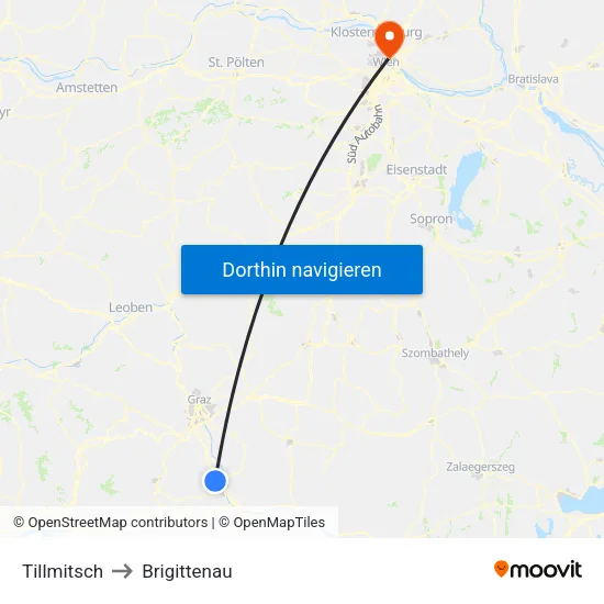 Tillmitsch to Brigittenau map