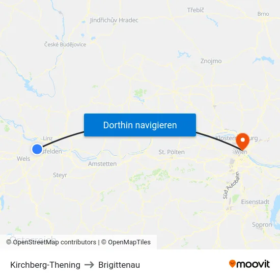 Kirchberg-Thening to Brigittenau map