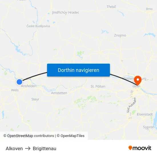 Alkoven to Brigittenau map