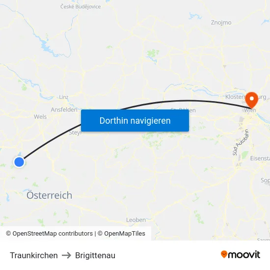 Traunkirchen to Brigittenau map