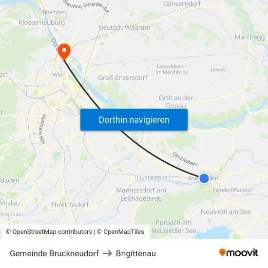 Gemeinde Bruckneudorf to Brigittenau map