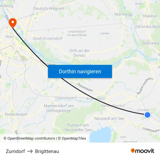 Zurndorf to Brigittenau map
