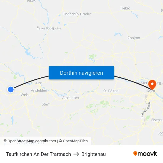 Taufkirchen An Der Trattnach to Brigittenau map