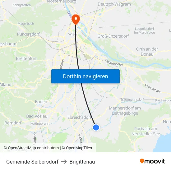 Gemeinde Seibersdorf to Brigittenau map