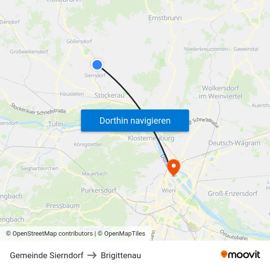 Gemeinde Sierndorf to Brigittenau map