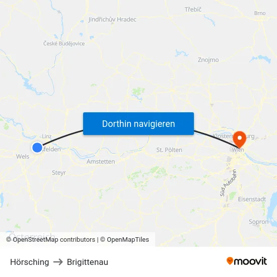 Hörsching to Brigittenau map
