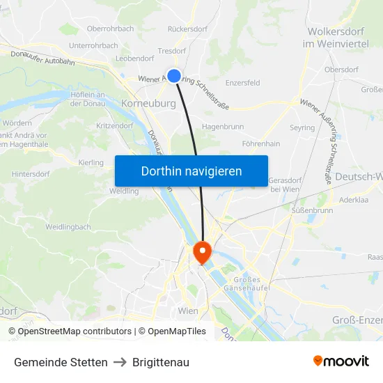Gemeinde Stetten to Brigittenau map