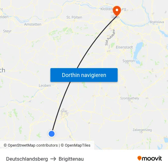 Deutschlandsberg to Brigittenau map