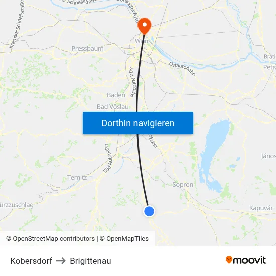 Kobersdorf to Brigittenau map