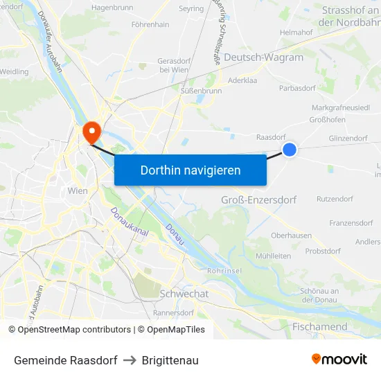 Gemeinde Raasdorf to Brigittenau map
