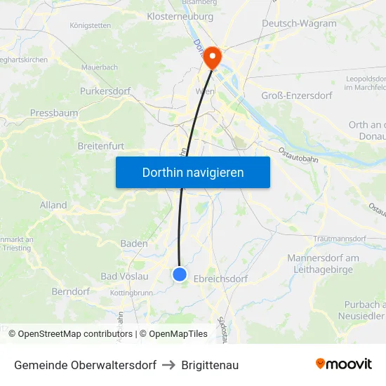 Gemeinde Oberwaltersdorf to Brigittenau map
