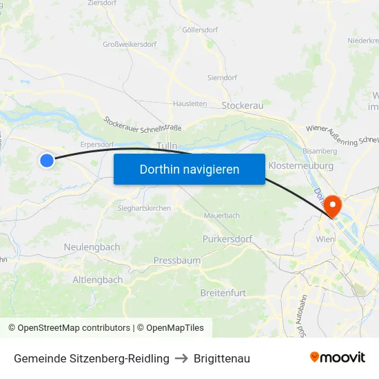 Gemeinde Sitzenberg-Reidling to Brigittenau map