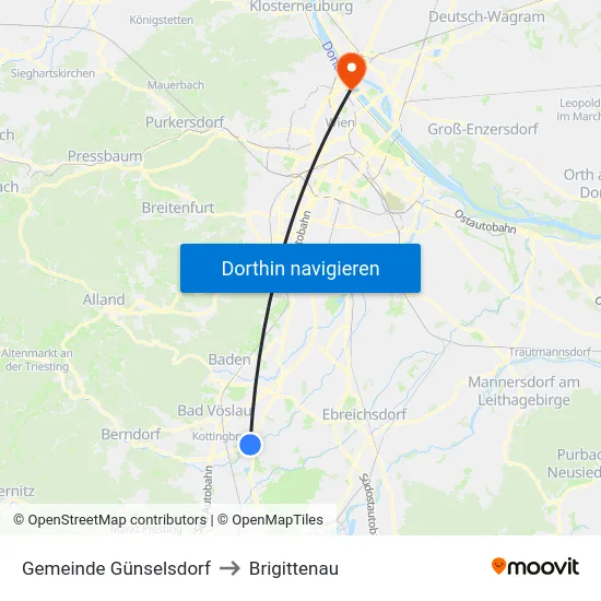 Gemeinde Günselsdorf to Brigittenau map