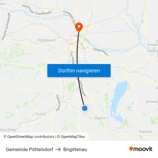 Gemeinde Pöttelsdorf to Brigittenau map