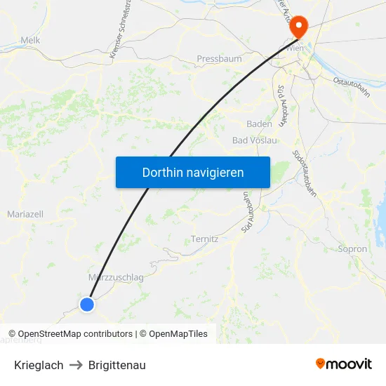 Krieglach to Brigittenau map
