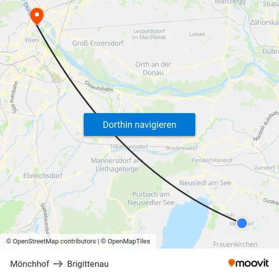Mönchhof to Brigittenau map