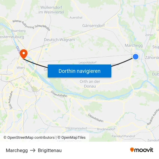 Marchegg to Brigittenau map