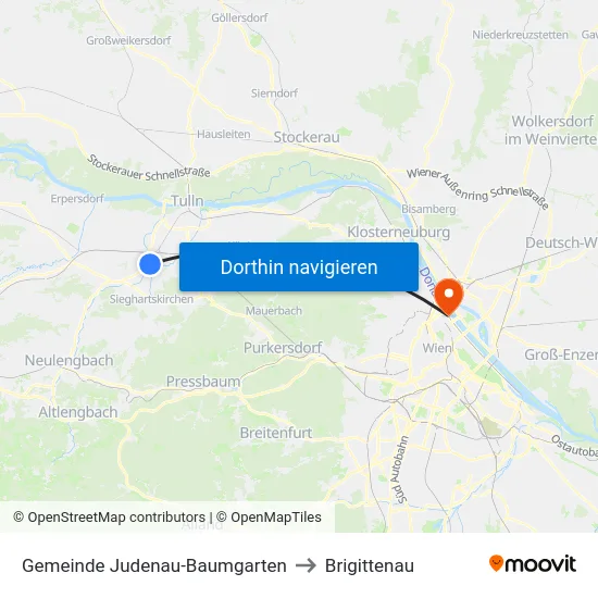 Gemeinde Judenau-Baumgarten to Brigittenau map