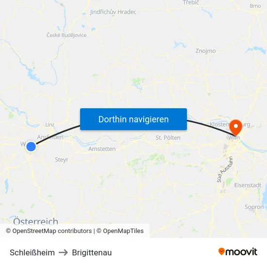 Schleißheim to Brigittenau map