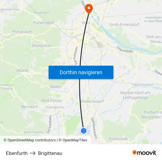 Ebenfurth to Brigittenau map