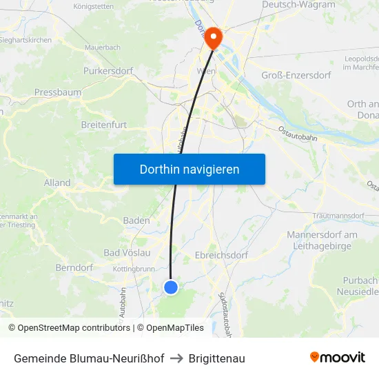 Gemeinde Blumau-Neurißhof to Brigittenau map