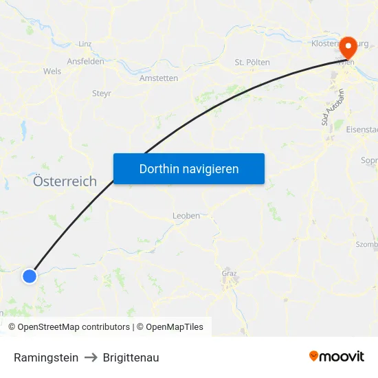 Ramingstein to Brigittenau map