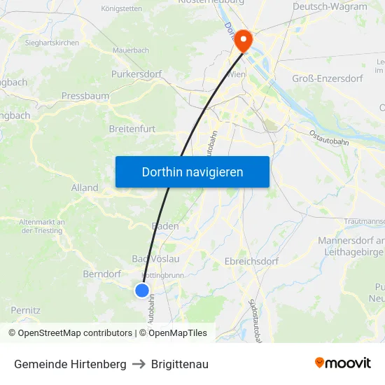 Gemeinde Hirtenberg to Brigittenau map