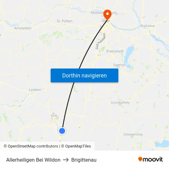 Allerheiligen Bei Wildon to Brigittenau map