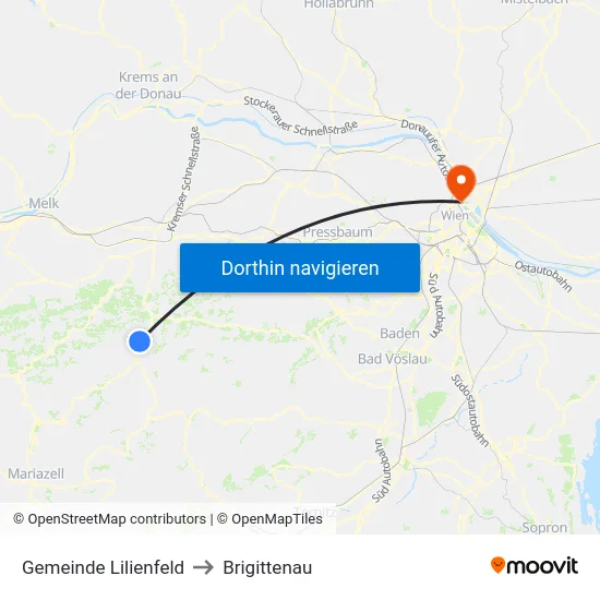 Gemeinde Lilienfeld to Brigittenau map