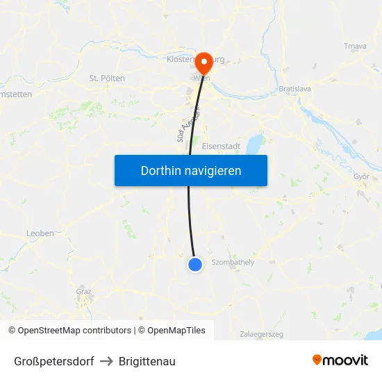 Großpetersdorf to Brigittenau map