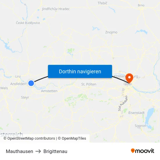 Mauthausen to Brigittenau map