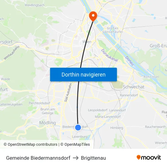 Gemeinde Biedermannsdorf to Brigittenau map