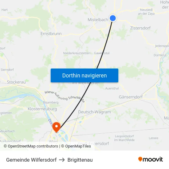 Gemeinde Wilfersdorf to Brigittenau map