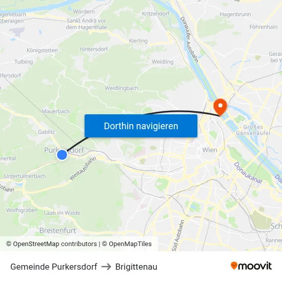 Gemeinde Purkersdorf to Brigittenau map