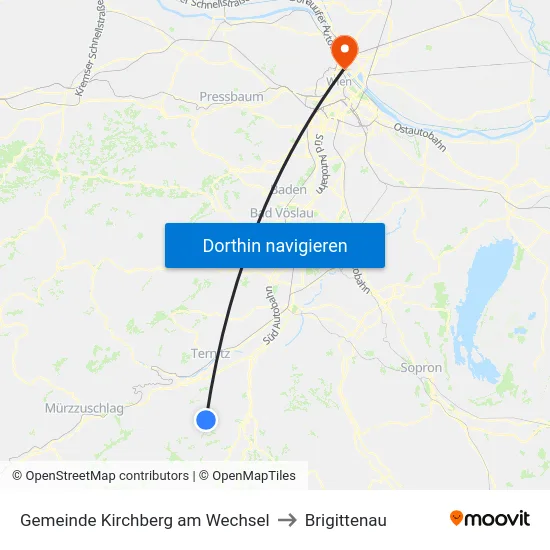 Gemeinde Kirchberg am Wechsel to Brigittenau map