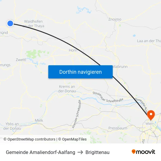 Gemeinde Amaliendorf-Aalfang to Brigittenau map