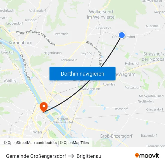 Gemeinde Großengersdorf to Brigittenau map