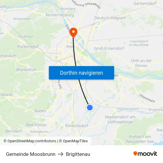 Gemeinde Moosbrunn to Brigittenau map