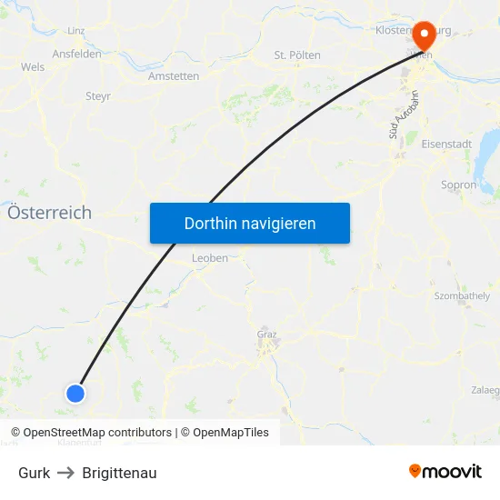 Gurk to Brigittenau map