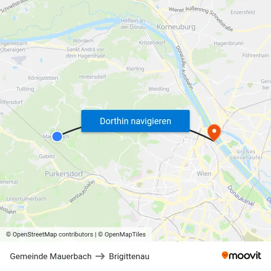 Gemeinde Mauerbach to Brigittenau map