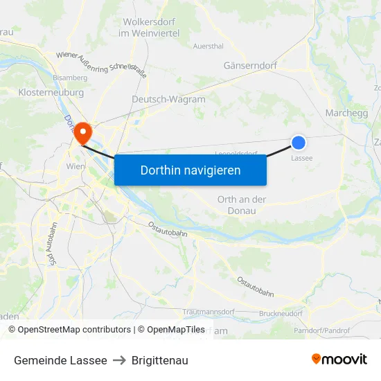Gemeinde Lassee to Brigittenau map